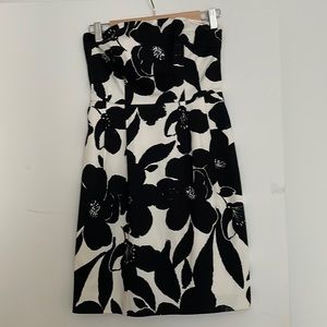 Strapless black and white floral cocktail dress